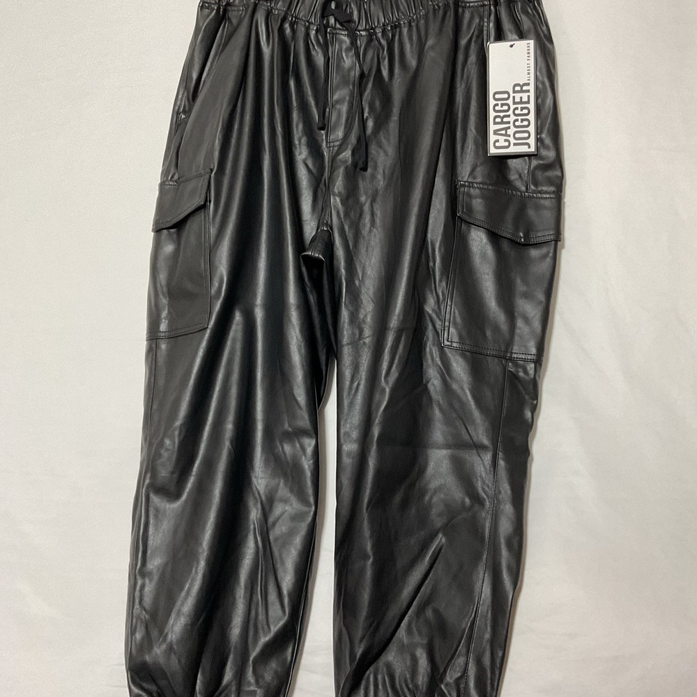 Almost Famous Black Faux Leather Cargo Jogger Pants